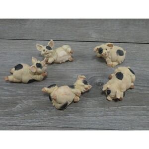 Set of 5 Cute Spotted Pig Piglet Figurines Farm Animal Decor Collectible